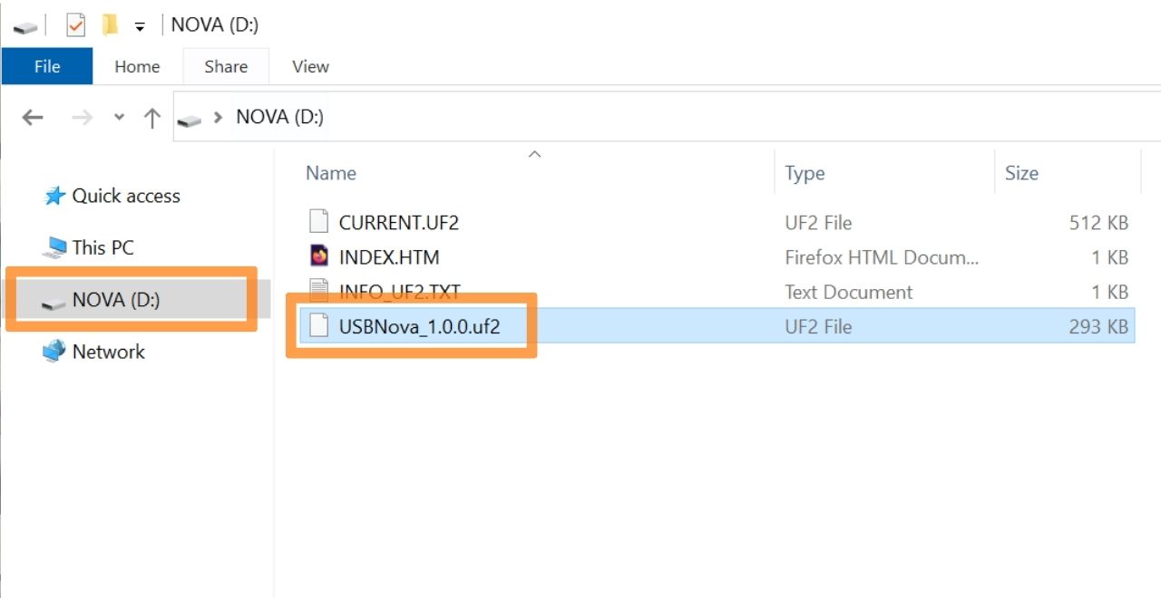 Pasting uf2 file onto USB Nova drive